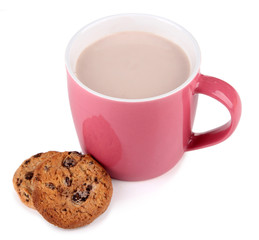 Cocoa drink  and cookie isolated on white