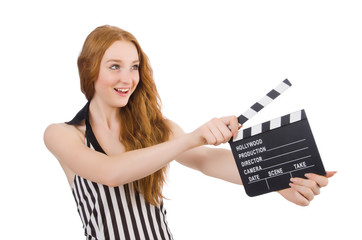 Woman referee with movie clapboard