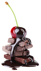 Cherry and chopped chocolate isolated on white