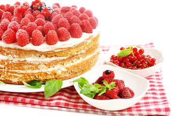 Tasty cake with fresh berries, close up