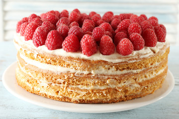Tasty cake with fresh berries, close up
