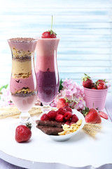 Delicious smoothie on table, close-up