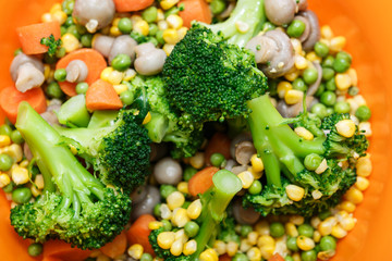 Mixed vegetables on a plate close up
