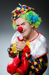 Funny clown with box gloves