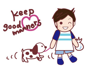 男の子のイラスト/犬の散歩