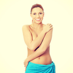 Obraz premium Attractive happy young topless woman