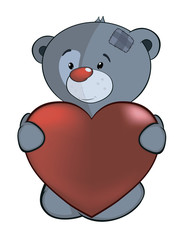 Fototapeta premium The stuffed toy bear cub and red heart cartoon
