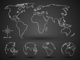 World Map Globe hand drawn Vector Illustration
