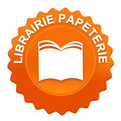 librairie papeterie sur bouton web denté orange