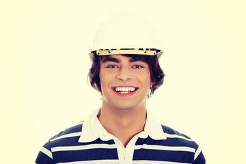 Young man with house's model.