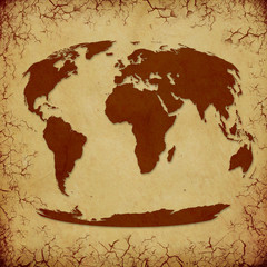 Vintage World Map on Cracked Grunge Background