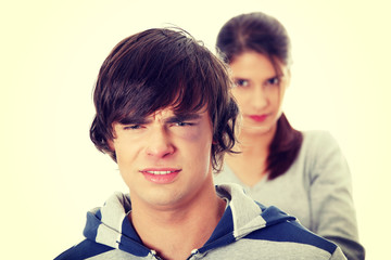 Young beaten up caucasian man