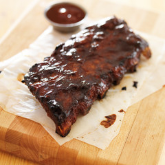 bbq ribs shot with selective focus