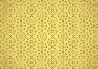 Gold Retro Flower and Leaves Pattern on Pastel Background