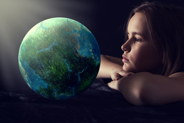 Teen girl with planet earth. - 66868680