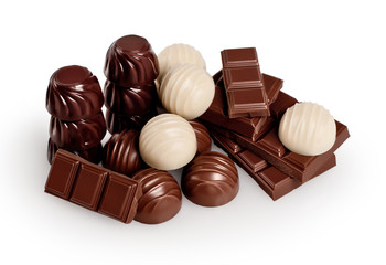Chocolate on white background. Candy. Collection.