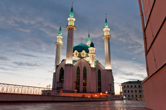 Mosque "Kul Sharif" at night in Kazan Kremlin, Tatarstan, Russia
