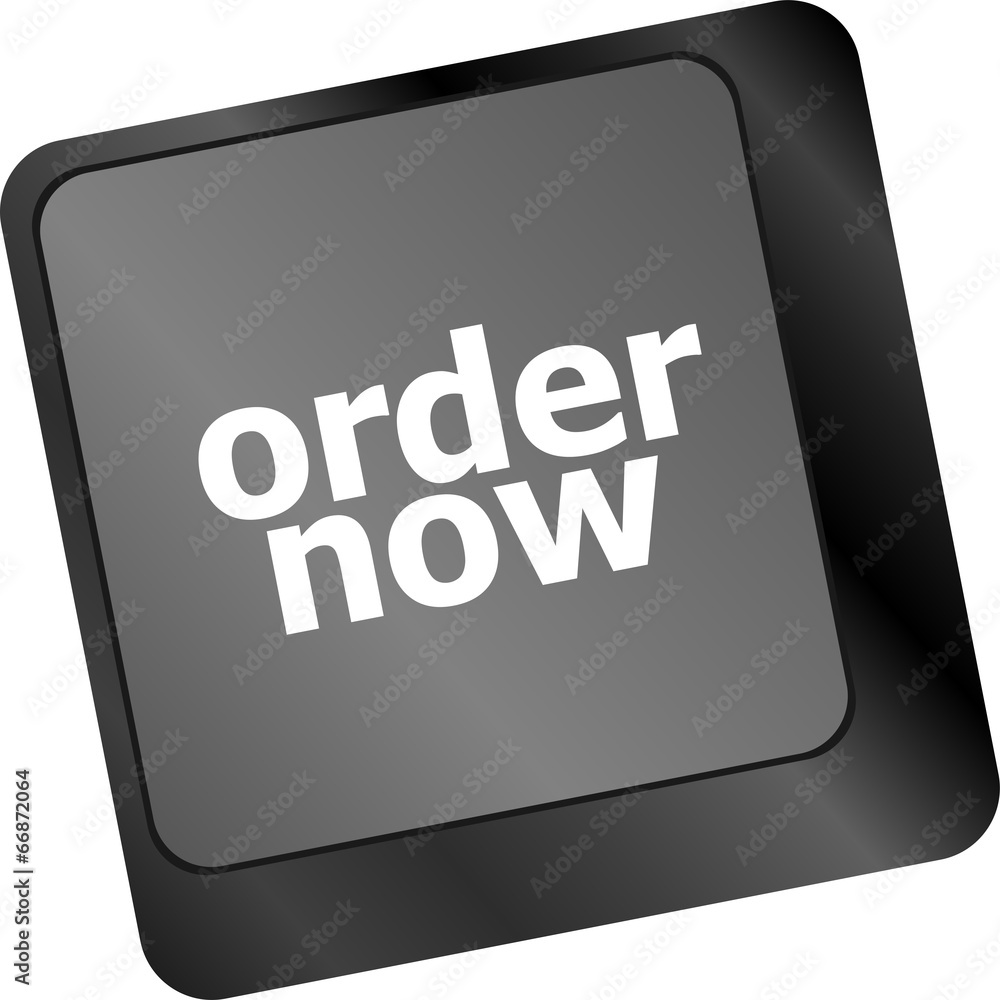 Poster order now computer key showing online purchases and shopping
