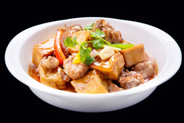 Bean curd cooked pork ribs, Chinese traditional cuisine isolated
