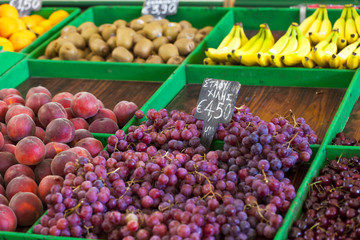 Ripe grapes at local market in Greece.