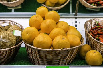 Fruits and vegetables on a supermarket shelf