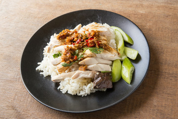 boned, sliced Hainan-style chicken with marinated rice