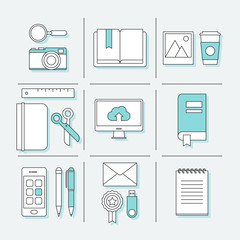 Flat thin line icons for school and young lifestyle