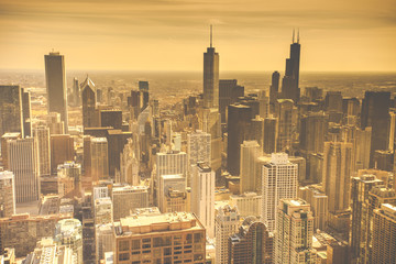 Chicago Skyline Aerial View - obrazy, fototapety, plakaty