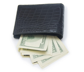 Leather wallet with money isolated on white background