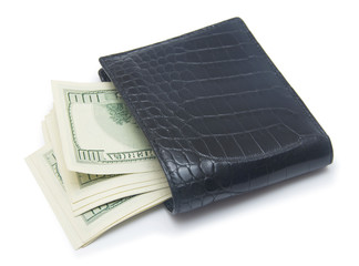 Leather wallet with money isolated on white background