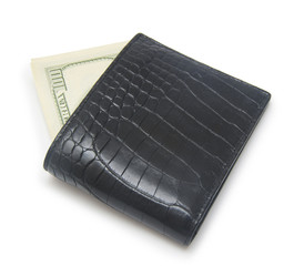 Leather wallet with money isolated on white background