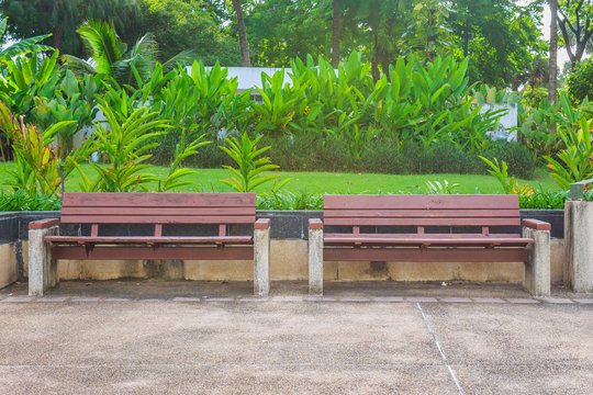 Wooden benches in park