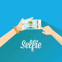 Taking Selfie Photo on Phone . vector illustration
