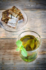 traditional turkish arabic tea with mint