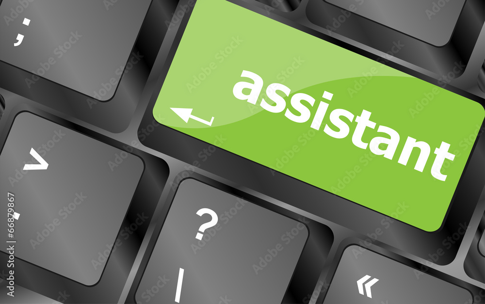 Poster assistant word on keyboard key, notebook computer