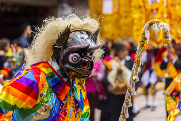 masked dancers Virgen del Carmen Pisac Cuzco Peru