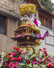 Virgen del Carmen icon parade Pisac Cuzco Peru