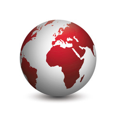 Die Erdkugel in rot isoliert auf weißem Hintergrund