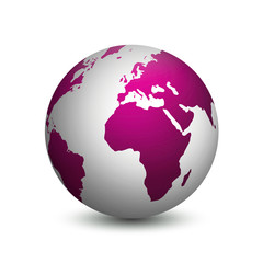 Die Erdkugel in pink isoliert auf weißem Hintergrund