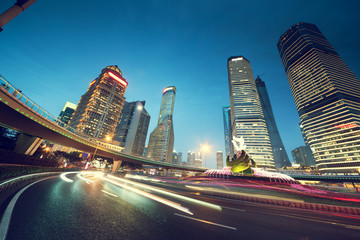 night traffic in Shanghai Lujiazui Finance centre