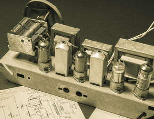 ancient superheterodyne type radio with tubes