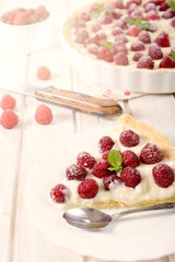 Slice of raspberries tart
