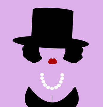 woman wearing top hat and pearls