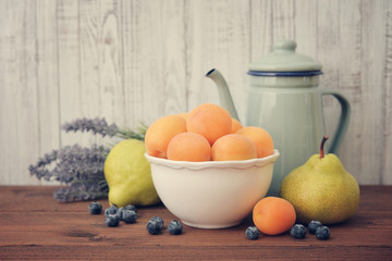 Apricot, blueberry and pear