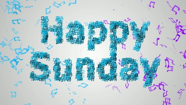 Happy Sunday Musical Note blue background Loop Animation
