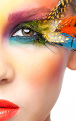 Woman with false feather eyelashes makeup