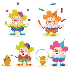 Obraz na płótnie Canvas Cartoon circus clowns set