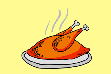 doodle style, whole chicken
