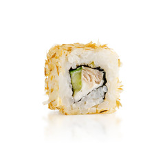 traditional fresh japanese sushi rolls on a white background