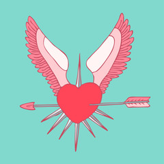 heart with wings vector illustration, hand drawn